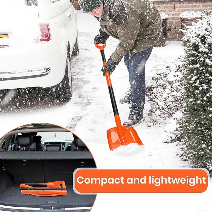 Telescoping Snow Shovel for Car Emergency & Driveway, 31"-47" Extendable Aluminum Shovel with D-Grip, Heavy Duty Shovel for Snow Removal, Gardening & Camping