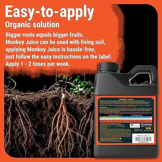 Cronk Nutrients Monkey Juice – Bacillus Root Inoculant – Organic Solution to Increase Your Plants Health – Root Mass Enhancer for Plant Growth and Flowering Boost, 1L