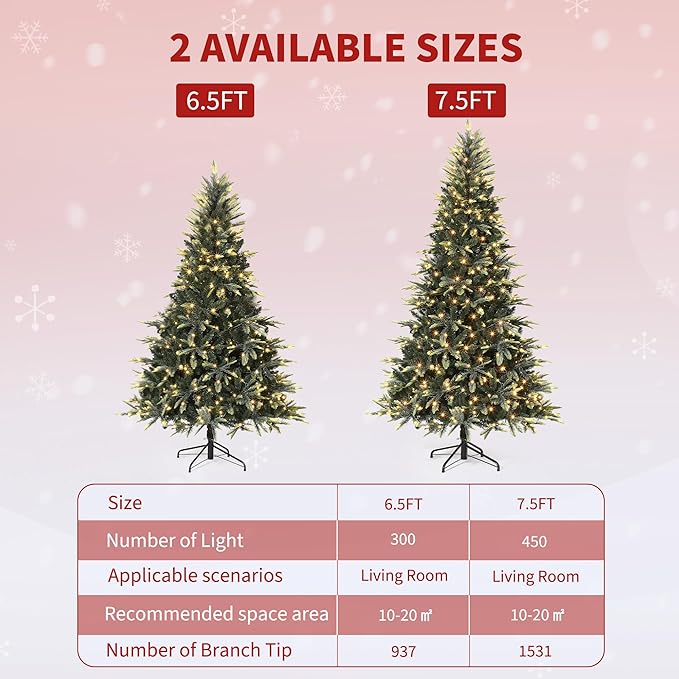 6.5 FT Pre-Lit Pencil Christmas Tree – 300 Warm White Lights, Auto-Hinged Expansion, Foldable Metal Stand, PE & PVC Construction – for Porch, Party, Office, and Home Decor