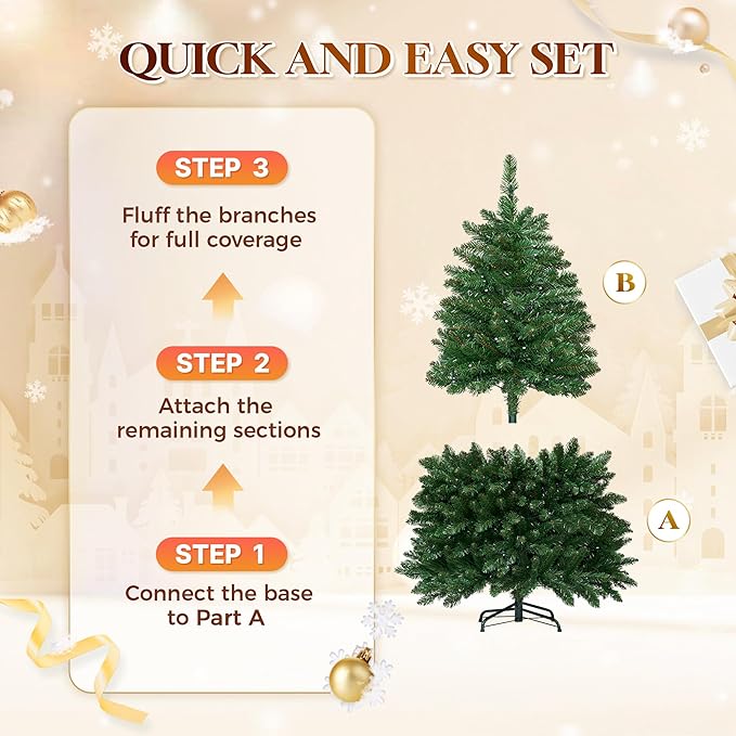 HOLLO STAR 4.5 ft Prelit Christmas Tree with 197 LED Lights, App Control, Artificial Christmas Tree with Multi-Color RGBW Lights, 400 Branch Tips, Metal Base, Easy to Assemble, for Home, Party