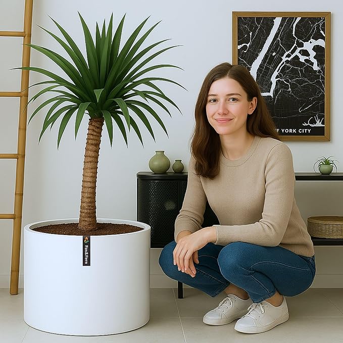 Fox & Fern 18.7 Inch Extra Large Planter — Premium Lightweight Fiberstone Matte White Plant Pot with Drainage Plug; Extra Large Planter for Indoor & Outdoor Use; Weather Resistant & UV Resistant