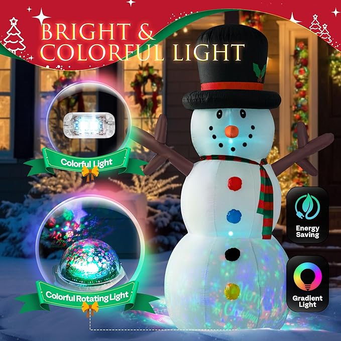 VIVOHOME 8FT Christmas Inflatable Outdoor Decoration, Snowman with Colorful Button, Navidad Blow Up Yard Decor with Built-in LED Light for Lawn, Garden, Party