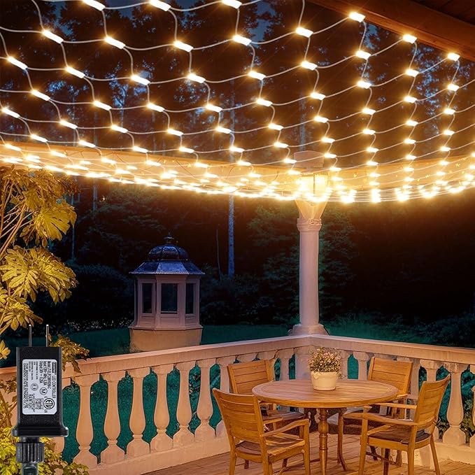 LitHome 10 x 10ft Christmas Net Lights Outdoor, 8 Modes Connectable Led Net Lights, 200 LED Gazebo Mesh Light with Timer, Warm White Bush Light Plug in Waterproof for Garden, Canopy, Pergola, Yard