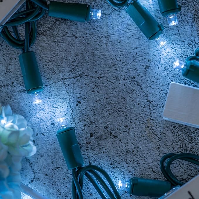 YULETIME Cool White Wide Angle LED Christmas Lights 200 Count 50 ft, Pack of 2 Strands 25 ft 100 Lights UL Certified Commercial Grade String Light Set (Cool White)