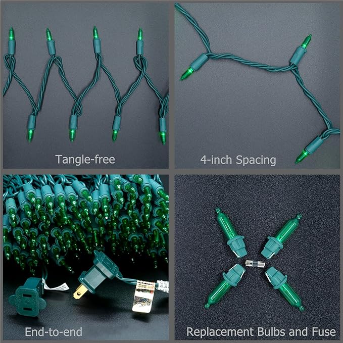 YULETIME 200 Count Green LED Christmas Lights, 66 Feet Green Wire UL Certified Commercial Grade Holiday String Light Set (Green)