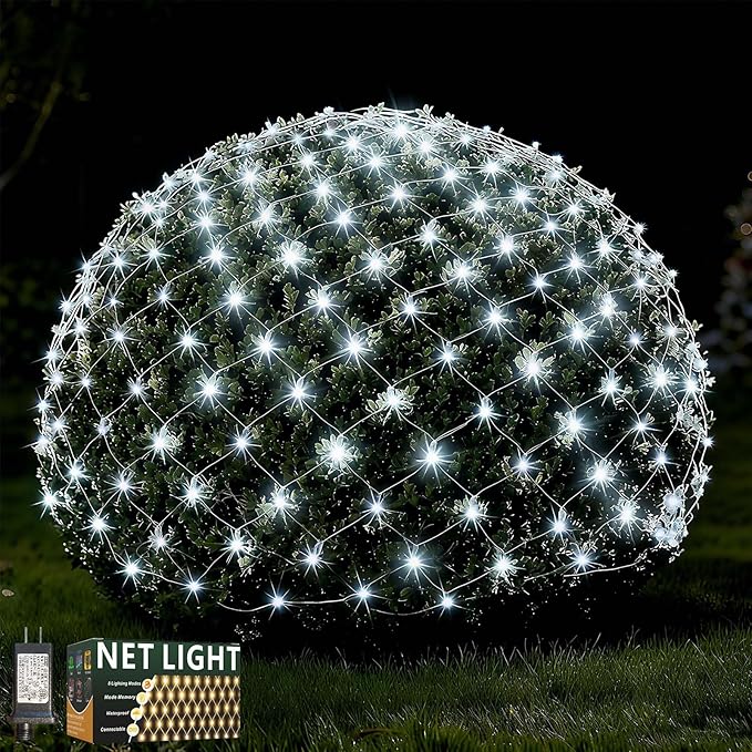 LitHome 300 LED 14.8ft x 5ft Outdoor Christmas Net Lights, Connectable Mesh Fairy String Lights with 8 Modes,Waterproof Plug in Mesh Lights for Bushes, Garden, Backyard, Holiday, Christmas(White)