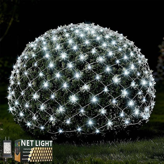LitHome 300 LED 14.8ft x 5ft Outdoor Christmas Net Lights, Connectable Mesh Fairy String Lights with 8 Modes,Waterproof Plug in Mesh Lights for Bushes, Garden, Backyard, Holiday, Christmas(White)