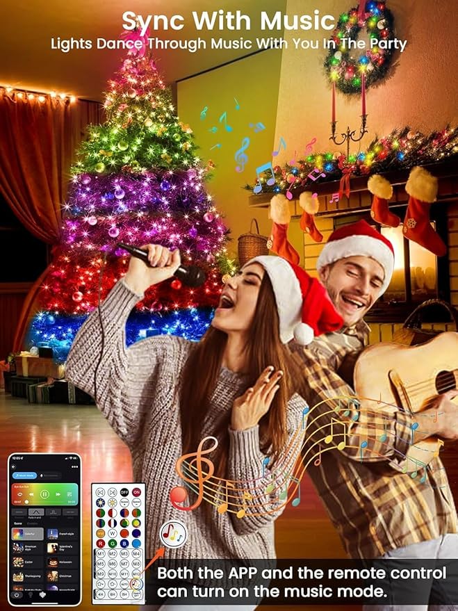 400LED Smart Color Changing Halloween Lights App Controlled, 142FT Waterproof RGB Music Sync Xmas String Light Multiple Modes, Christmas Lights with Remote & Timer Indoor Outdoor Halloween Decorations
