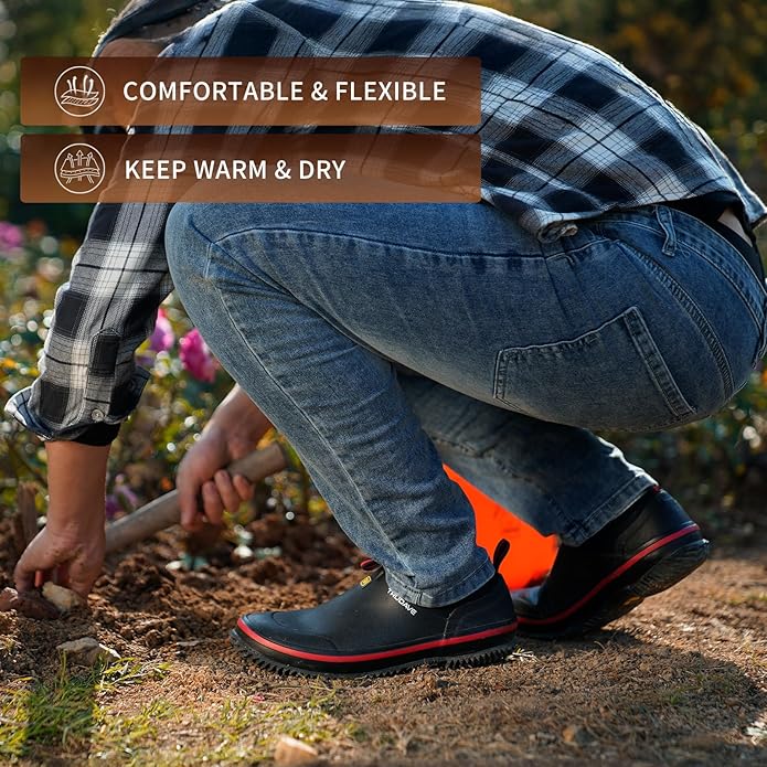 Trudave Mens Garden Shoes, Waterproof Slip-On Womens Rain Boots Unisex Rubber Footwear for Gardening, Farming, Lawn Care and Yard Work, Size 6-13