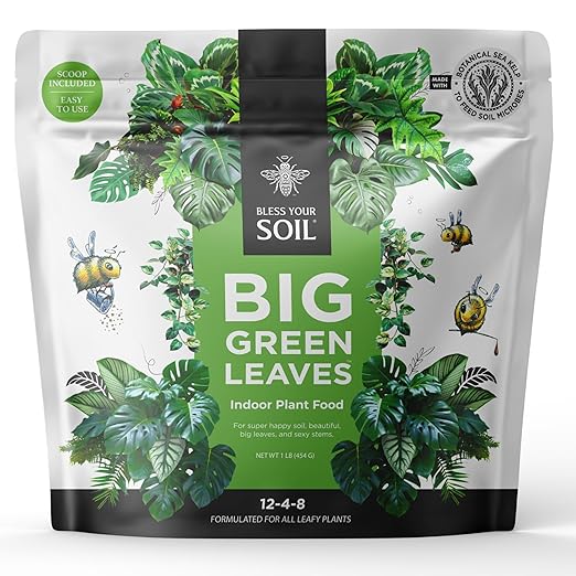 Big Green Leaves Indoor Plant Food - House Plant Fertilizer - Fast Acting Minerals +Superfood Sea Kelp | 4X More Concentrated Than Liquid Plant Food (1LB)