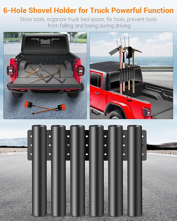 6-Hole Shovel Holder for Truck, Heavy Duty Trailer Tool Rack for Trimmer, Rake, Lawn Tools, Landscape Hand Tools