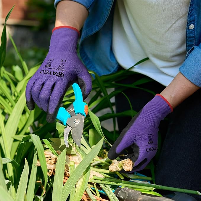 KAYGO Safety Work Gloves PU Coated,12 Pairs KG11PB Seamless Knit Glove for Men and Women, with Smooth Grip on Palm and Fingers, Ideal for General Duty Work (XL, Purple)