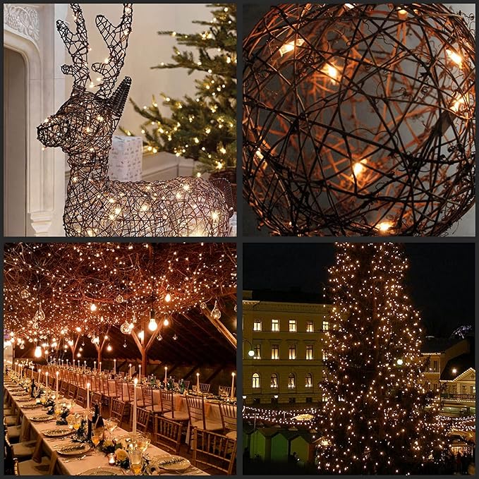 YULETIME 200 Warm White Christmas Lights, Pack of 2 Strands of 21 ft 100 Count UL Certified Mini String Light (Warm White - Brown Wire)