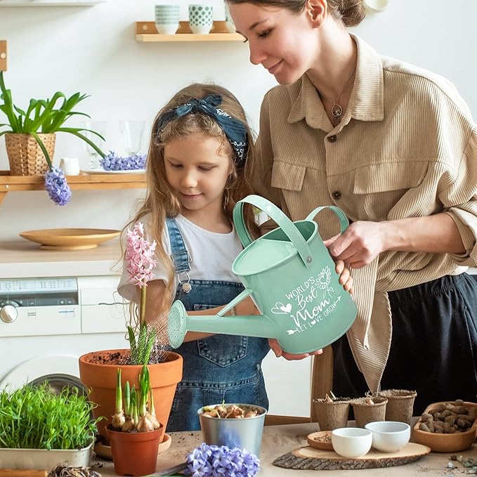 Hexagram Mom Gifts from Daughter, Birthday Gifts for Mom, Best Mum Ever Present from Son - Mommy Mint Metal Watering Can Gardening Present for Mothers Day Christmas, Garden Decor for Home Yard