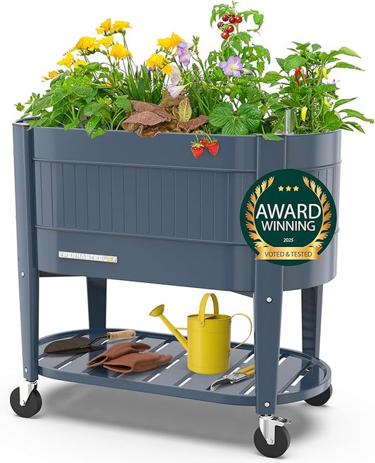 Permasteel Raised Garden Bed with Legs, 40×20×37 in, Planter Box with EnGrow™ TrueSoil™ Technology for Vegetables, Flowers, Herbs, and Fruit, Outdoor Indoor, Storage Shelf, Blue