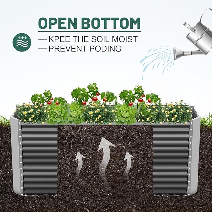 Land Guard 6x3x3ft Rectangular Galvanized Raised Garden Beds, Large-Capacity Metal Planter Box Outdoor, Durable Deep Raised Garden Bed 3ft Tall, Raised Beds for Gardening Vegetables, Modern Gray