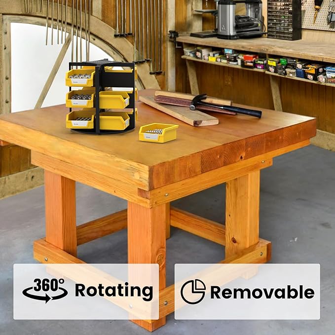 UNITEDPOWER Rotating Storage Bins, Tool Organizer, Hardware Crafts, Small Parts, Nuts and Bolts, Revolving 12 Bins Storage for Workshop, Shed, Garage, Home