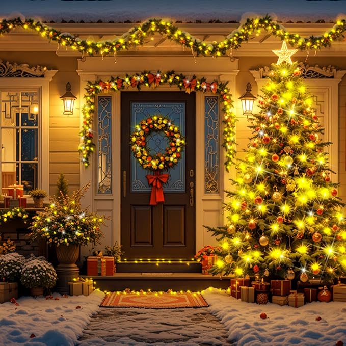 XURISEN Christmas Lights Outdoor 197FT 500 LED Green Wire String Lights 8 Modes with Timer Memory Waterproof Fairy Light Plug in for Xmas Tree Wedding Yard Party Holiday Decorations(Warm White)