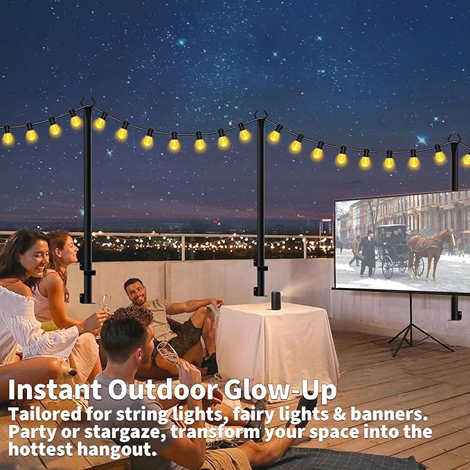 10 Pack String Light Poles for Deck,5 Ft String Light Poles for Outside with Fixing Clips,Metal Poles for Outdoor String Lights, Hanging Light Poles for Fence Garden Backyard Wall Bistro