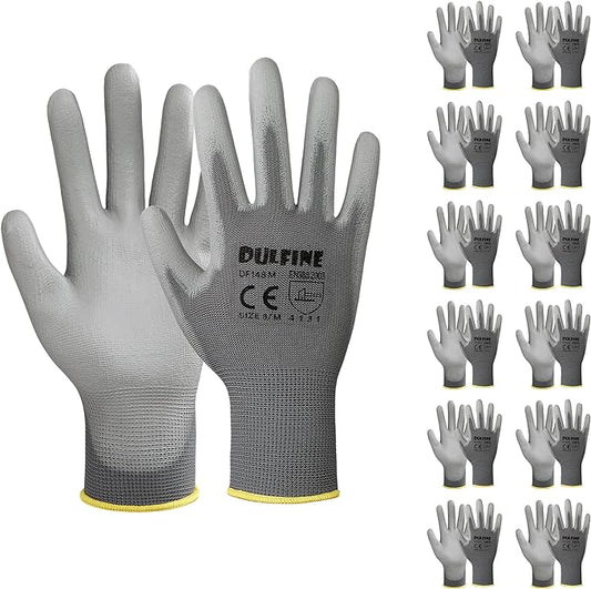Safety Work Gloves PU Coated-12 Pairs,Grey Seamless Knit Glove with Polyurethane Coated Smooth Grip on Palm & Fingers, for Men and Women, Ideal for General Duty Work (XX-Large)