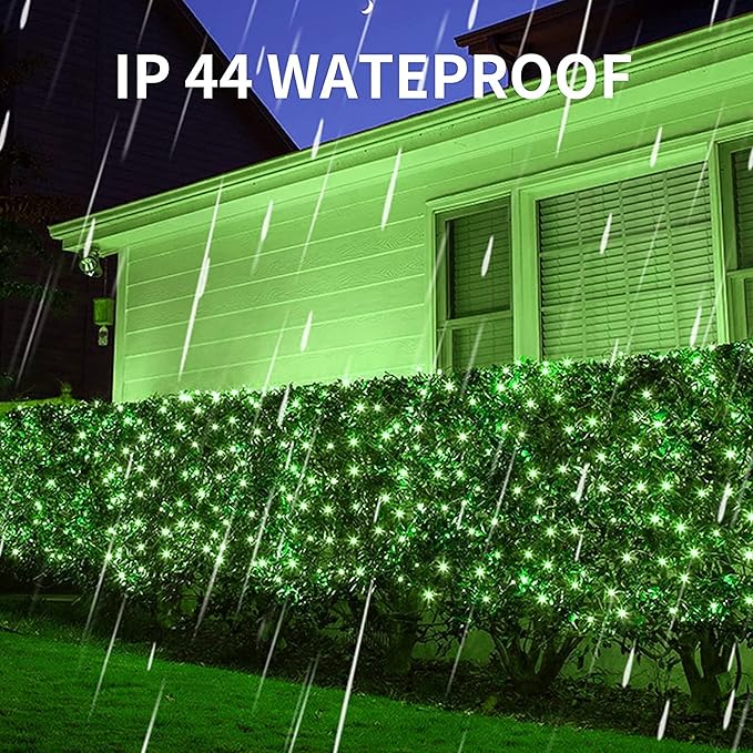 Dazzle Bright St. Patrick's Day 200 LED Net Lights, 9.8 FT x 6.6 FT Connectable Mesh Lights Clear Wire with 8 Lighting Modes, Christmas Decorations for Indoor Outdoor Bush Yard Garden Decor (Green)
