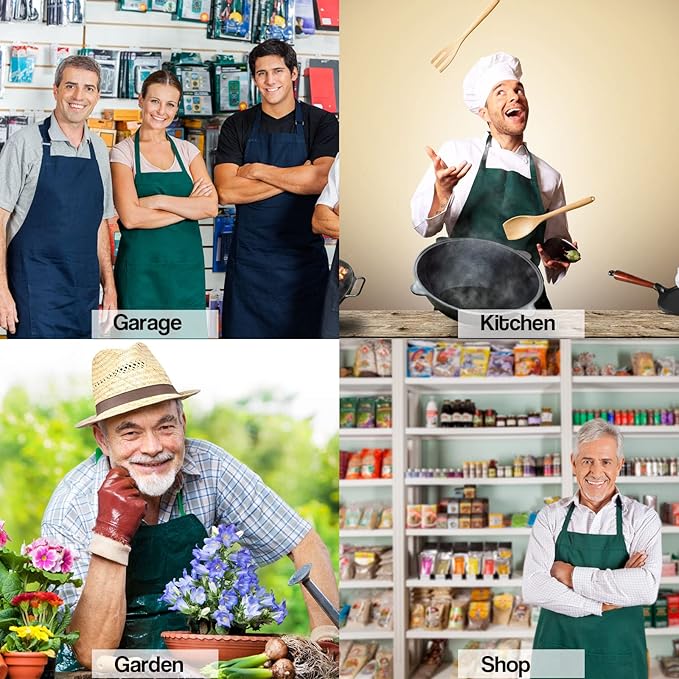 4 Pack Chef Apron, Waterproof Apron, Adjustable Apron with 2 Pockets for Men Women, Apron for Cooking Baking Restaurant(Green)