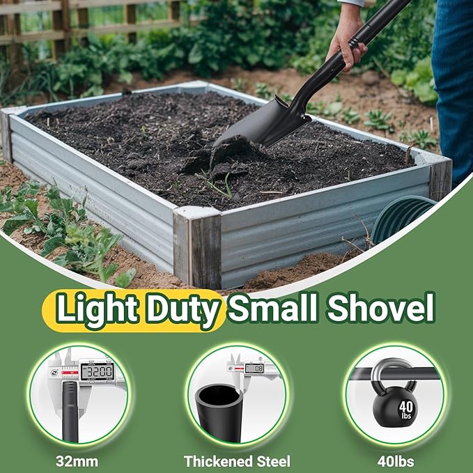 Small Shovels for Digging, Garden Spade Shovel Beach Shovels with 43.3in Handle,Heavy Duty Portable Metal Shovel for Gardening Camping Trenching Digging Landscaping,Off-Road Use, Black