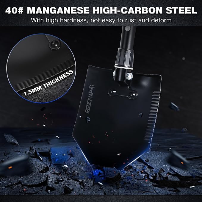 REDCAMP 23" Forces Spetsnaz Shovel, Tactical Entrenching Tool Hardwood Handle Shovel, Military Folding Camping Shovel for Camping Hiking Gardening Beach, Black