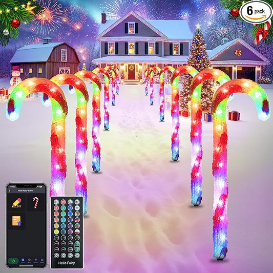 FREECUBE 6 Pack Smart Candy Cane Pathway Lights with App Remote Control Music Sync Color Changing Candy Cane Lights Plug in Dimmable Multicolor Light Up Candy Canes for Walkway