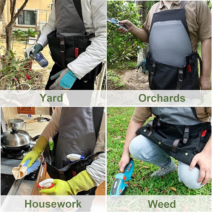 Extra Gardening Apron Waterproof Cross Back Apron, 600D Heavy Duty Apron Harvest and Large Quick Release Pockets