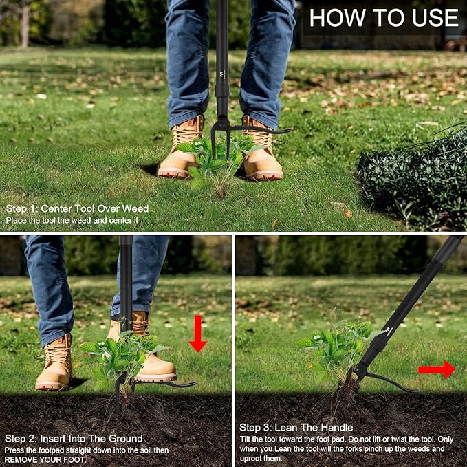 Weed Puller Tool - Stand Up Heavy Duty Weeding Tool with 47.8'' Long Handle, Foot Platform Design & 4-Claw Steel Head Design - Easily Remove Weeds Without Bending, Pulling, or Kneeling