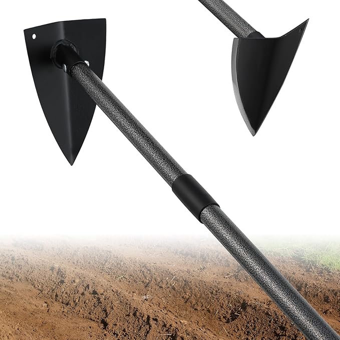 Extra-Sharp Triangular Hoe - Heavy Duty Gardening & Construction Tool with 15"-60" Adjustable Stainless Steel Pole, Detachable Design for Digging, Weeding, Trenching