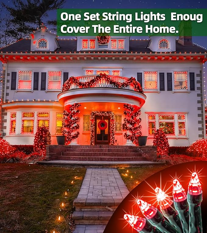 750 LED Outdoor Christmas Lights Decorations, 246ft Green Wire LED Christmas String Lights with Timer Memory, Twinkle Lighs for Indoor Outdoor Xmas Party Christmastree Wedding Garden Patio Red