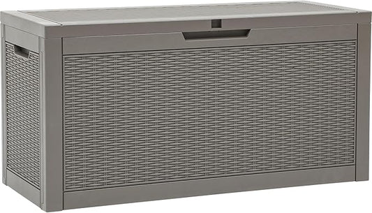 YITAHOME 60 Gallon Outdoor Storage Box, Large Water Resistant Resin Deck Box, Indoor Outdoor Lockable Rattan Storage Container for Patio, Garden, Cushions, Tools, Equipment (Taupe)
