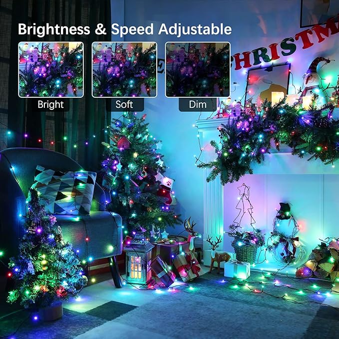 Joomer Christmas String Lights - 32FT 100LED Plug-in RGB String Lights with Remote, Waterproof Outdoor Indoor with Timer Memory Function for Tree, Yard, Christmas Decor (Non-Connectable)