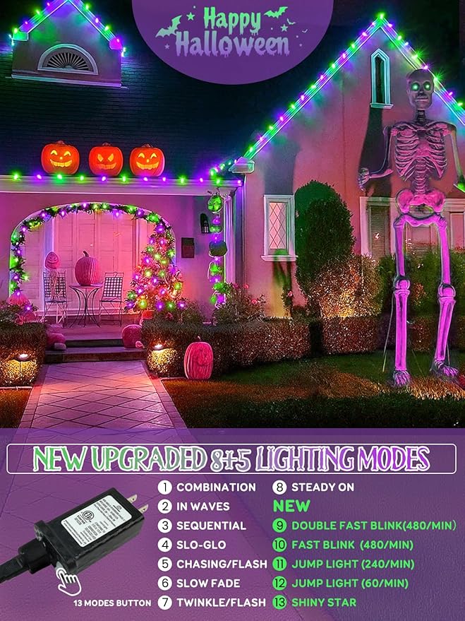 Upgraded 250 LED C6 Connectable Halloween String Lights, 82FT Purple and Green Lights, Waterproof Fairy Twinkle Light Plug in with 13 Modes & Timer for Outdoor Indoor Party Tree Halloween Decorations