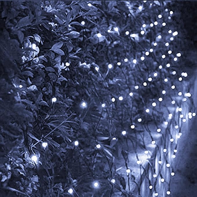Dazzle Bright Christmas Net Lights, 360 LED 12FT x 5 FT Green Wire Waterproof Connectable String Lights with 8 Modes, Christmas Outdoor Light for Bush Garden Party Wedding Holiday Decoration (White)