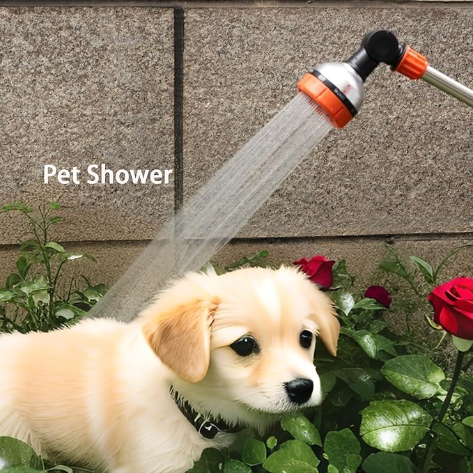 17.5" Gardening Watering Wand | 8 Spray Patterns & Thumb-Controlled Switch | 180° Rotating Long Nozzle| for Plants, Hanging Baskets and Shrubs, Pet Bathing, Wall Washing-Orange