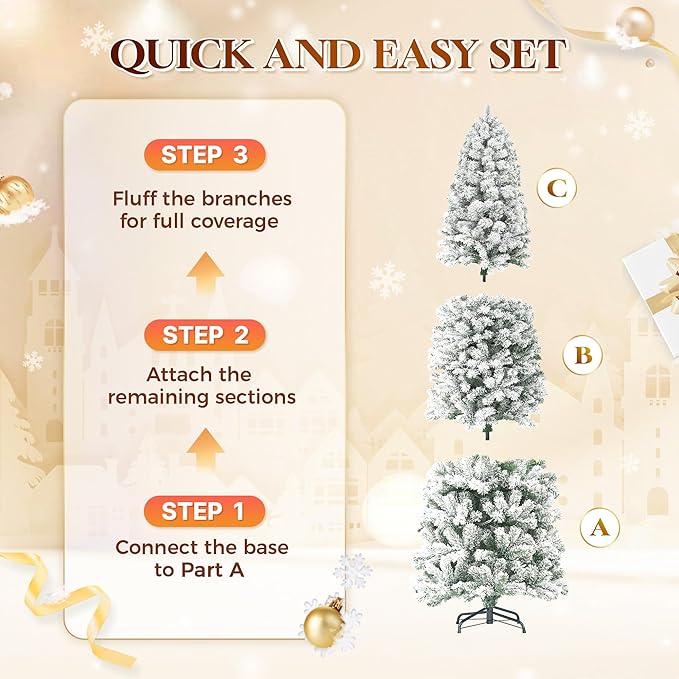 HOLLO STAR 6 ft Flocked Prelit Christmas Tree with 250 LED Lights, App Control, Skinny Artificial Pencil Christmas Tree, Multi-Color RGBW Lights, 770 Branch Tips, for Small Space, Home, Party