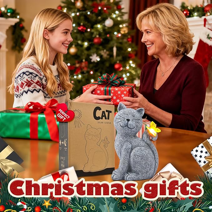 Nacome Cat Outdoor Statues for Garden: Outside Decor with Butterfly Clearance for Yard Art Lawn Ornaments Porch Patio Balcony Home House - Birthday Gifts for Grandma Mom Women