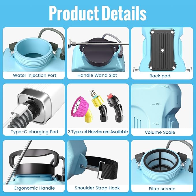 Sprayers in Lawn and Garden - 3.6 Gallon Battery Powered Sprayer with Pump, Telescopic Wand,Water Hose Nozzle - Portable Yard Sprayer for Weed Control, Fertilizing, Watering