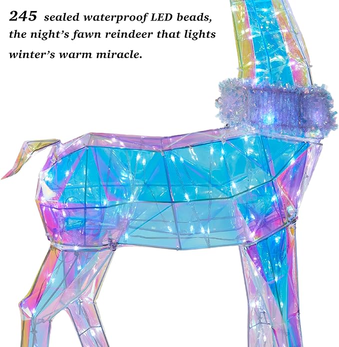 54 Inch 3D Colorful Large Lighted Christmas Deer Decorations 3-Piece Outdoor Holiday Decorations Reindeer Set with 245 Warm White LEDs, Large Yard Display for Garden, Storefront
