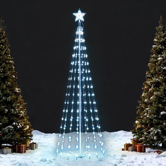 JOIEDOMI LED Christmas Cone Tree Lights, 6FT Outdoor Lighted Tree with 8 Lighting Modes & Star Topper, Christmas Decorations for Yard Porch Patio Garden Holiday Decor, Cool White