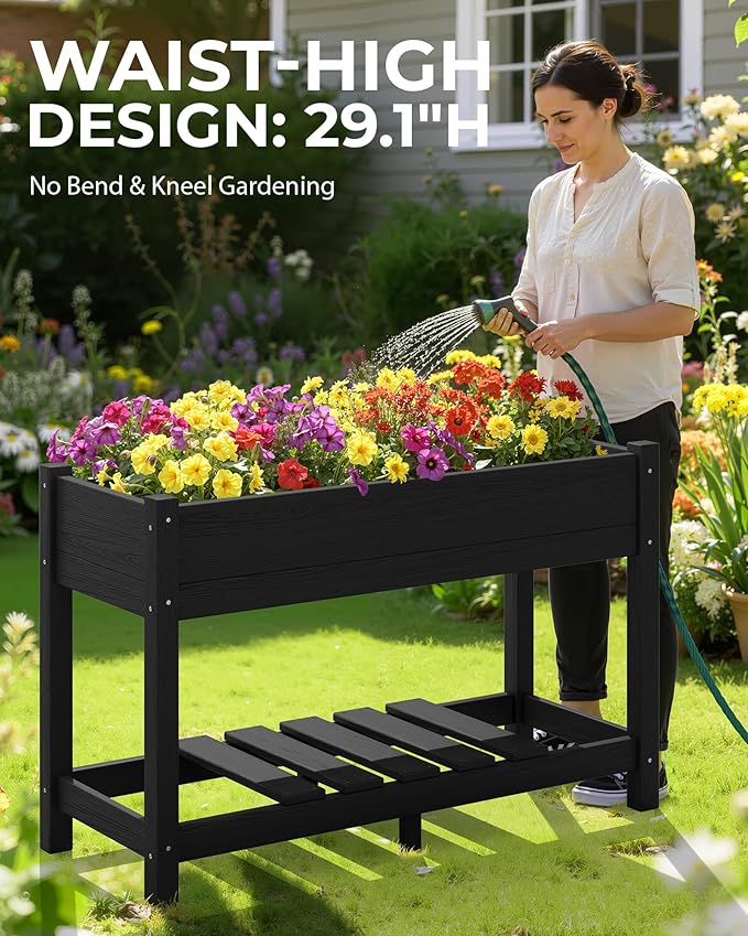 SERWALL Raised Garden Bed, HDPE Raised Bed for Gardening All Weather Use- Black