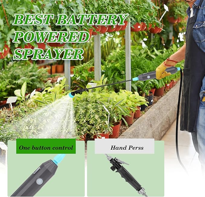 Battery Powered Electric Garden Sprayer, Upgrade Double Wand With USB Rechargeable Handle, 3 Mist Nozzles, Shoulder Strap - 1.35Gallon/5L