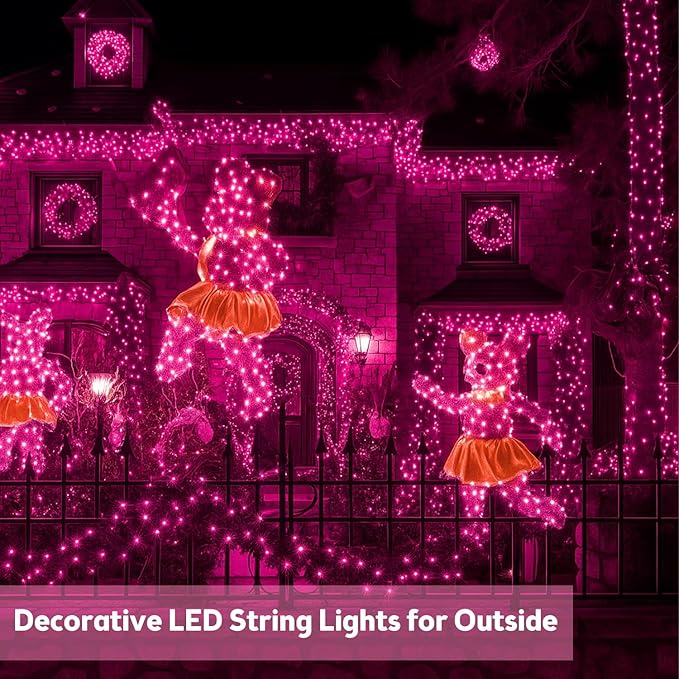 Extra-Long 144FT Solar String Lights for Outside, 2 Pack 400LED Solar Christmas Lights Outdoor, Waterproof Copper Wire with 8 Modes Twinkle Fairy Lights for Tree Garden Party Xmas Decor (Pink)
