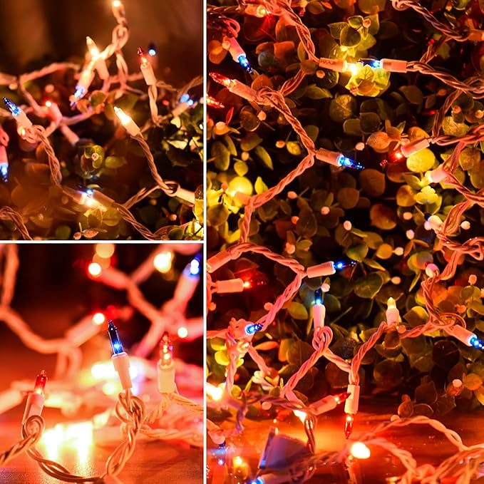 4th of July Decorations Patriotic Lights 100 Count Mini Red White Blue Incandescent Bulb Plug in Independence Day Lights for Indoor Outdoor Home Garden Patriotic Theme Memorial Day Decorations