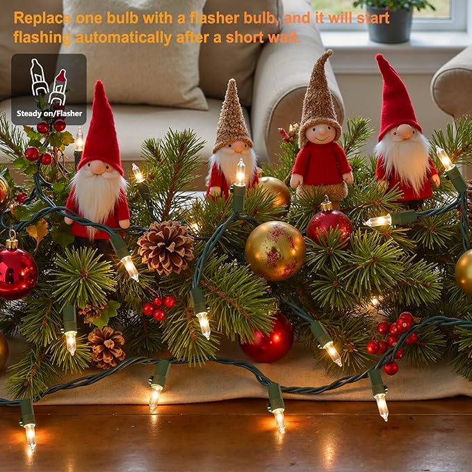 50-Count White Christmas Lights with Green Wire, 13FT Incandescent Bulbs Mini String Lights Connectable for Indoor, Christmas Tree, Outdoor, Classroom, Party, Garland, Xmas