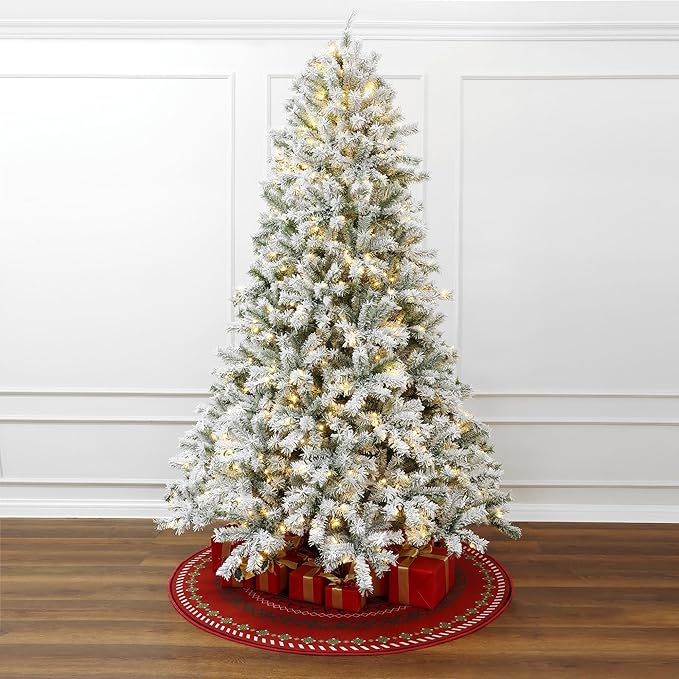 LuxenHome 7.5FT Christmas Tree with Lights, Flocked Artificial Christmas Tree with 8 Lighting Functions, 1516 PVC Tips, 700 Warm White Lights, Prelit Xmas Trees for Indoor and Outdoor Holiday Decor