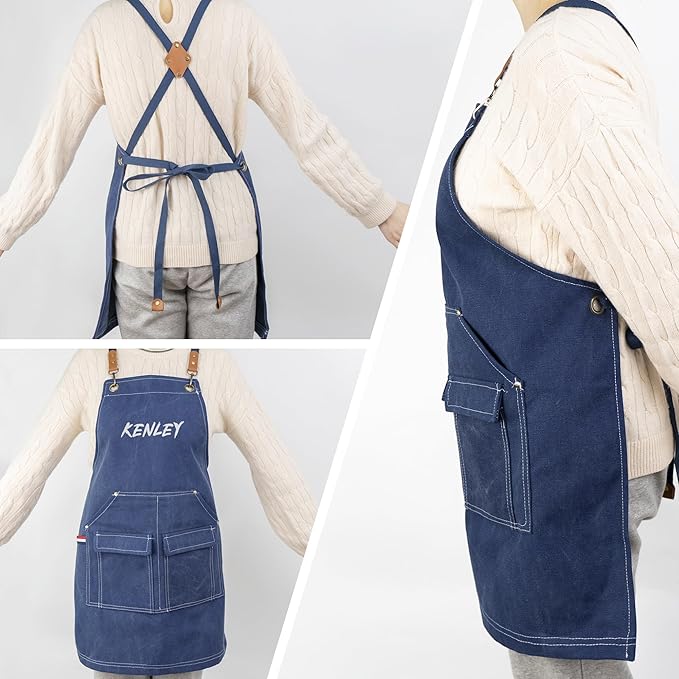 Personalized Chef Aprons for Men Women Canvas Cross Back Heavy Duty Work Apron for Coffee Shop Bartender Bistro Woodworking